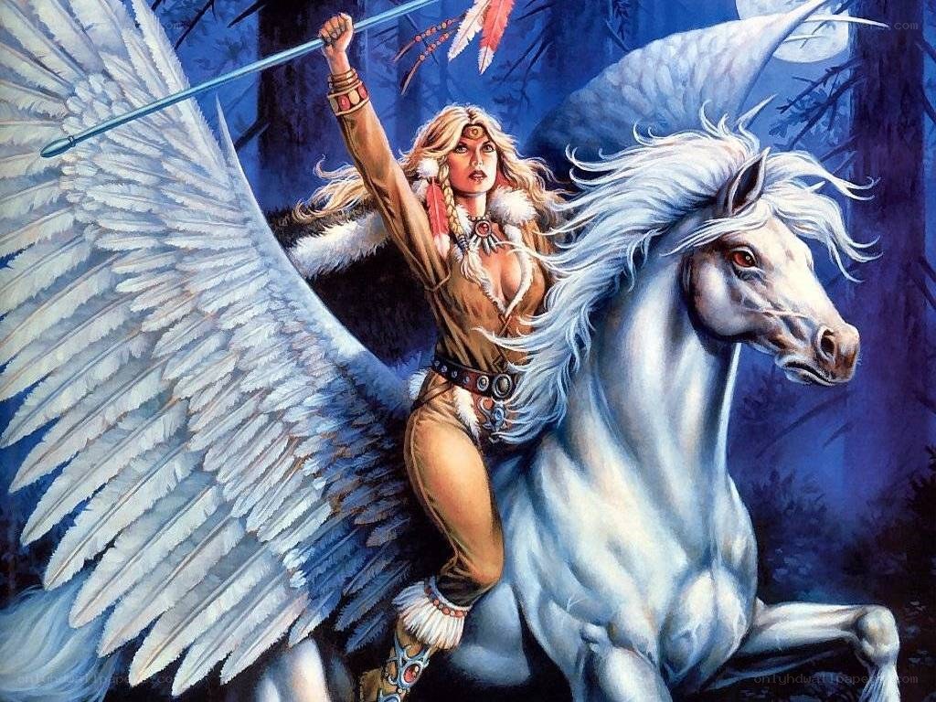 winged warrior on a white horse