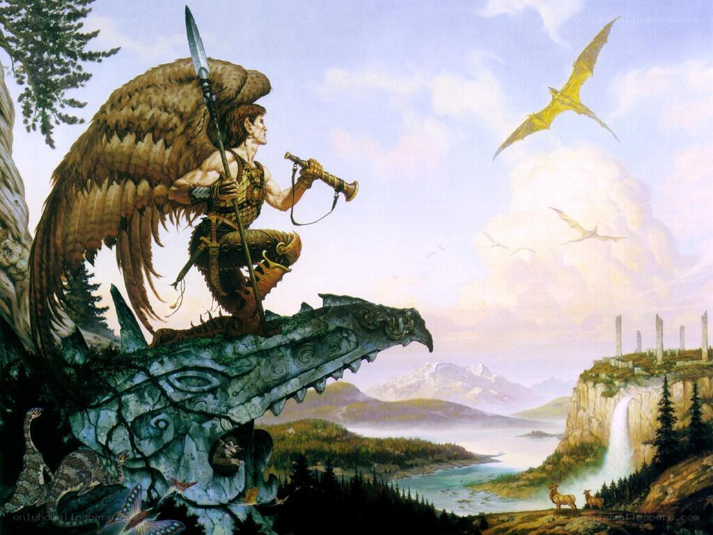 winged warrior on dragon skull