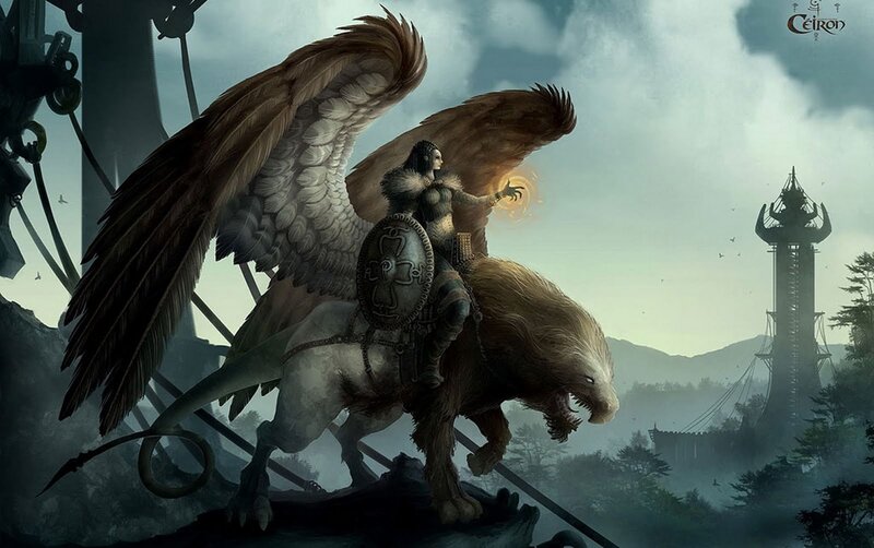 Winged Warrior on Griffin — Gray