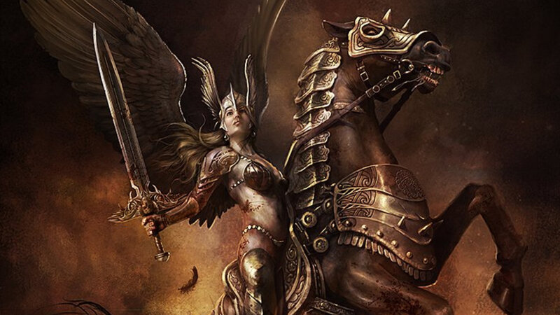 Winged Warrior on Horse — Brown, Dramatic, Digital Art