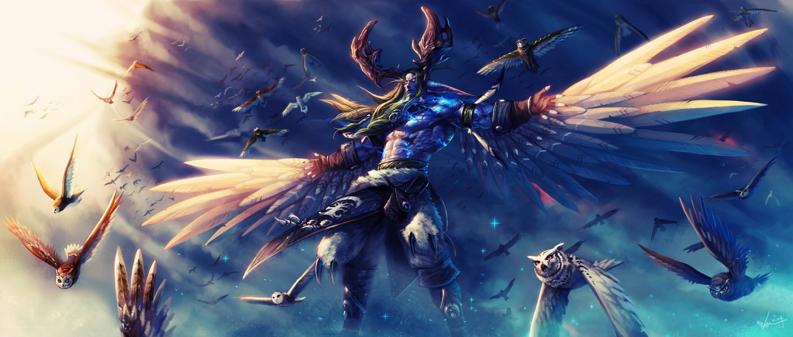 winged warrior with birds