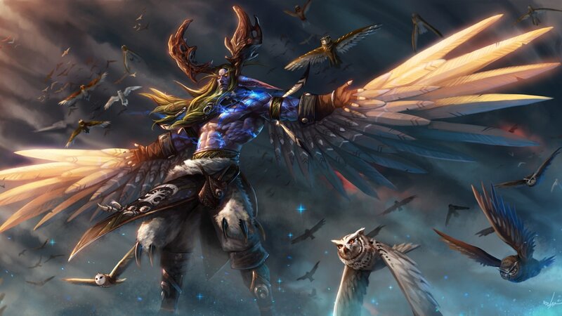 Winged Warrior with Birds — Blue, Dramatic