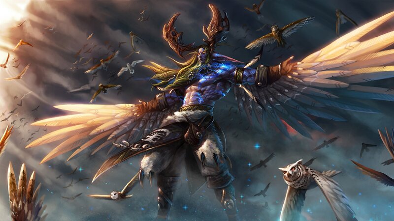 Winged Warrior with Birds — Blue
