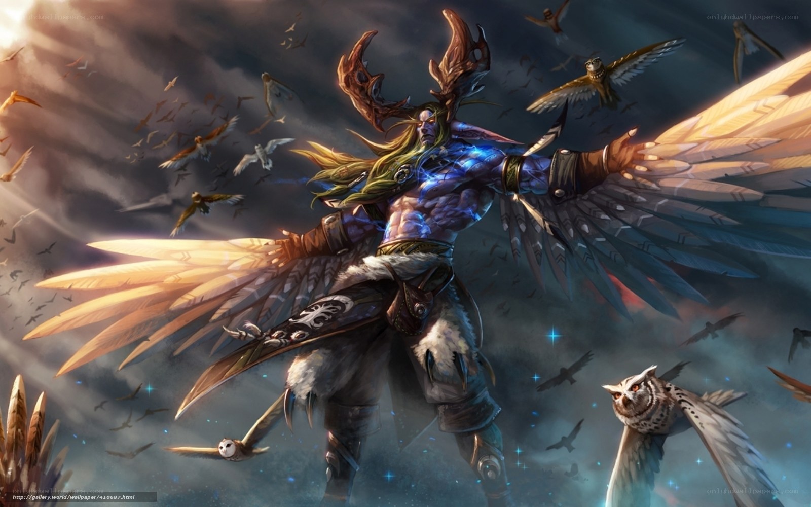winged warrior with birds