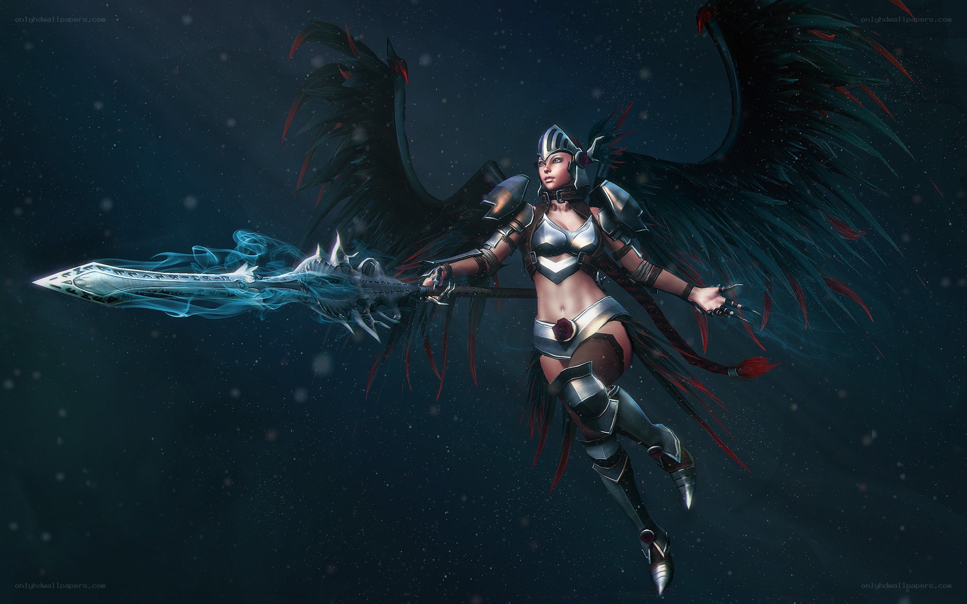 winged warrior with glowing sword