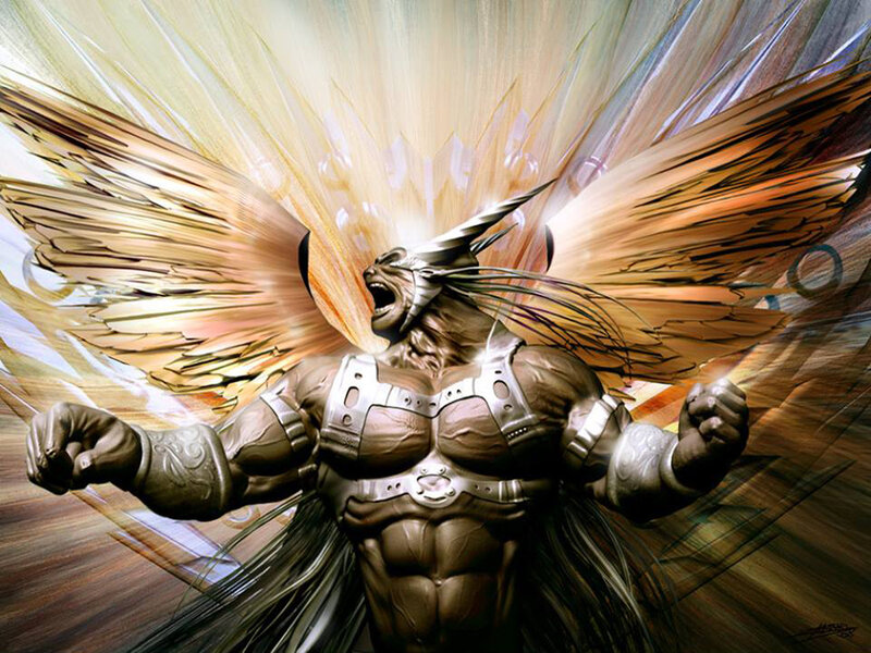 Winged Warrior with Horns — Gold