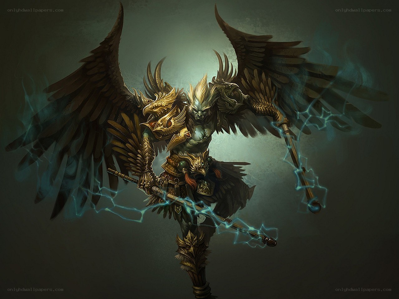 winged warrior with lightning