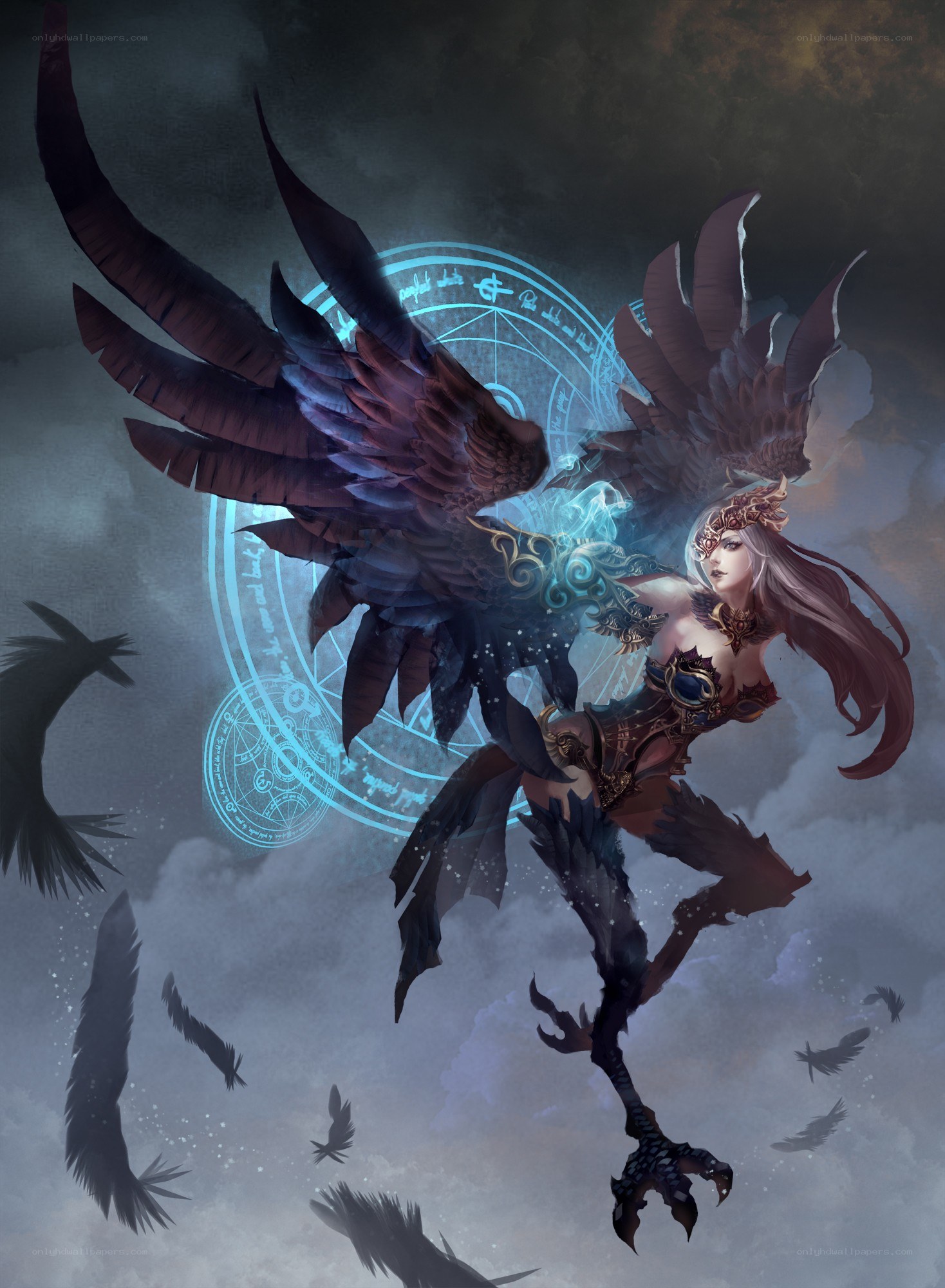 winged warrior with magical sigils