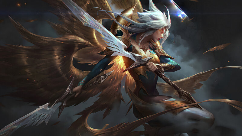 Winged Warrior with Spear — Gold, Dramatic, Digital Art