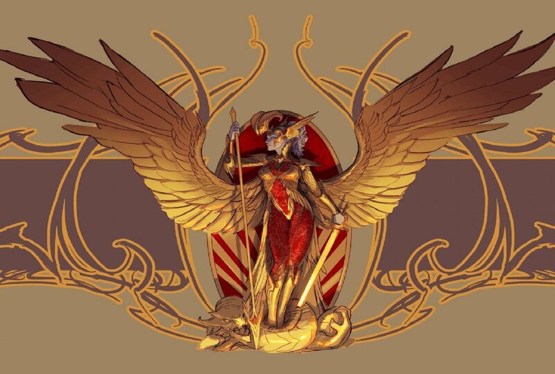 Winged Warrior with Spear — Gold, Dramatic