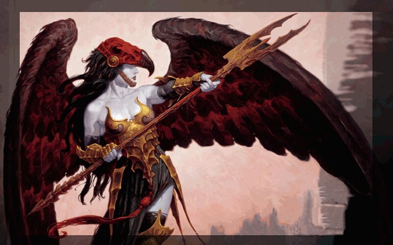 Winged Warrior with Spear — Red, Dramatic, Digital Art, Wings, Armor