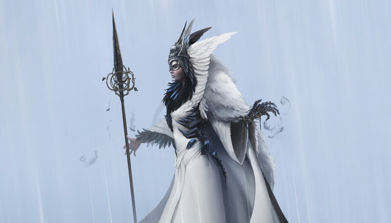 Winged Warrior with Spear — White