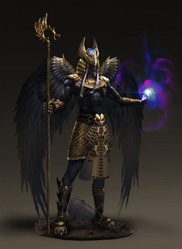 Winged Warrior with Staff — Black, Dramatic