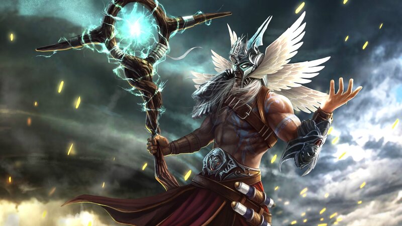 Winged Warrior with Staff — Gray, Dramatic, Digital Art, Wings