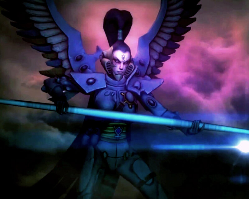 Winged Warrior with Staff — Purple, Dramatic