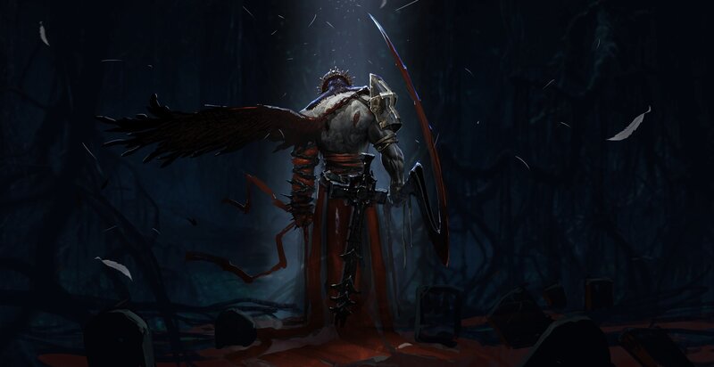 Winged Warrior with Sword — Black, Dark