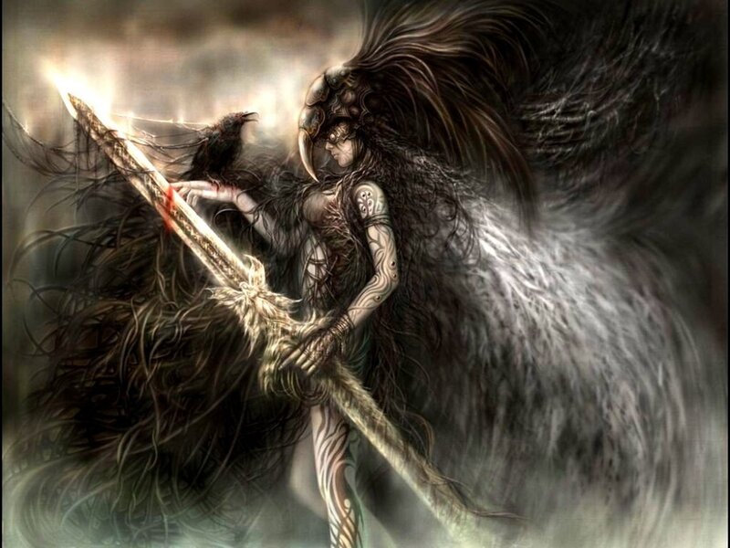 Winged Warrior with Sword — Black, Dramatic