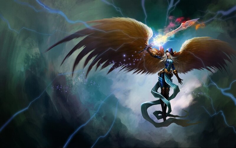 Winged Warrior with Sword — Blue, Dramatic, Digital Art, Wings