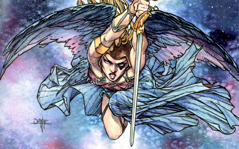 Winged Warrior with Sword — Blue, Dramatic, Night, Comic, Wings