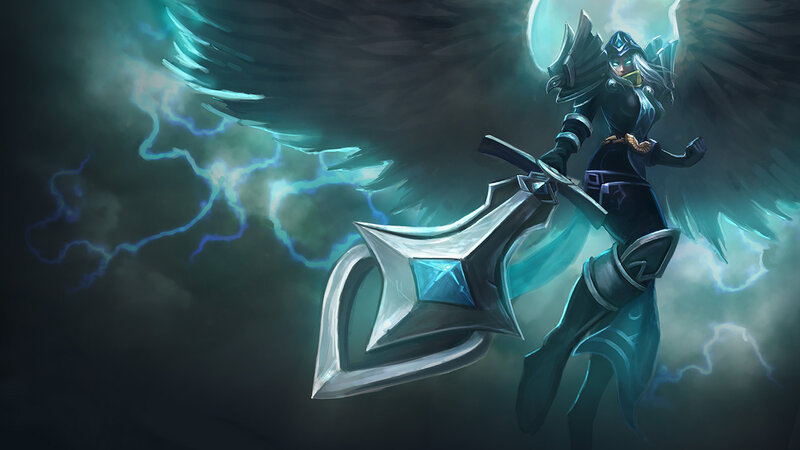 Winged Warrior with Sword — Blue, Dramatic, Night