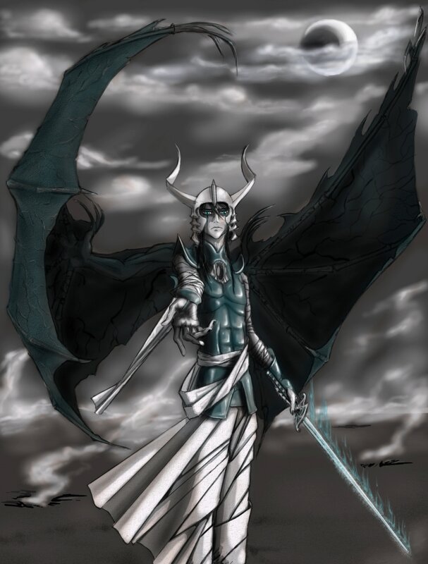 Winged Warrior with Sword — Gray, Dramatic, Night