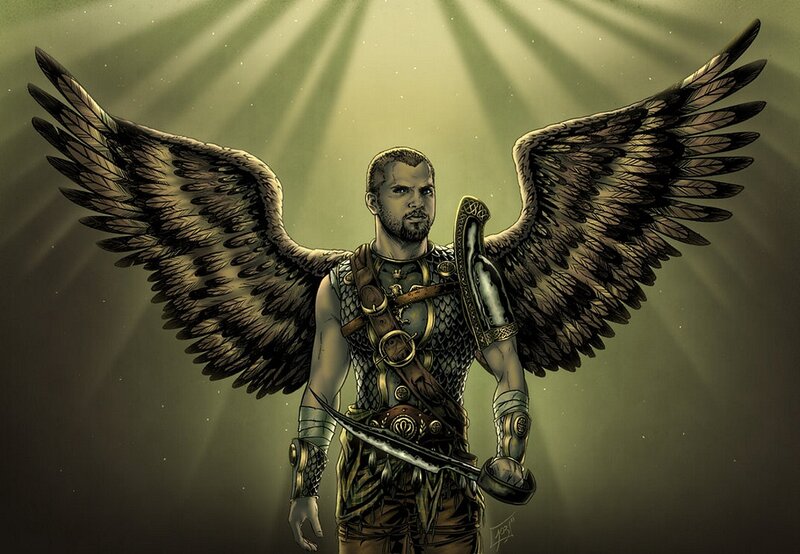 Winged Warrior with Sword — Green