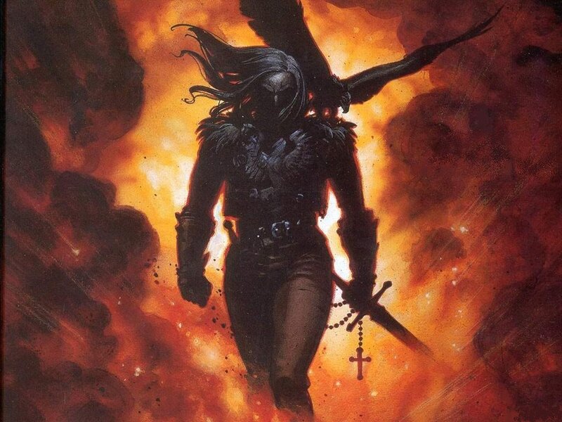 Winged Warrior with Sword — Orange, Dramatic