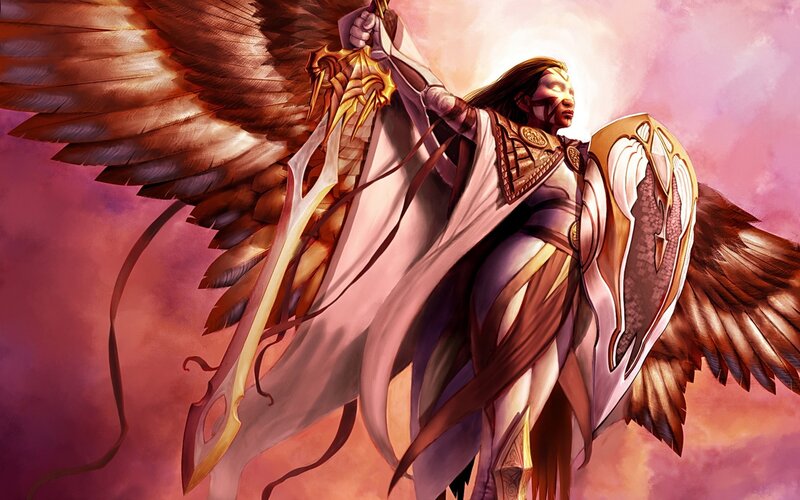 Winged Warrior with Sword — Purple, Dramatic, Sunset, Digital Art