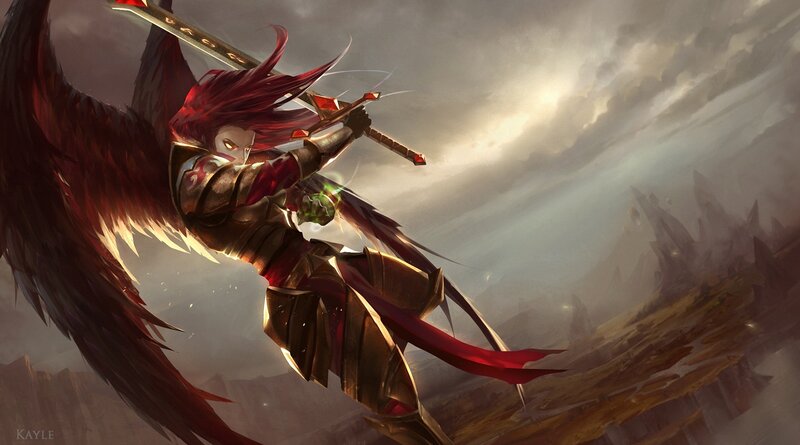 Winged Warrior with Sword — Red, Dramatic, Digital Art, Wings