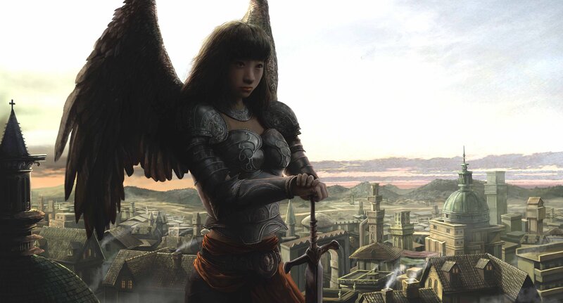 Winged Warrior Woman — Brown, Dramatic, Sunset