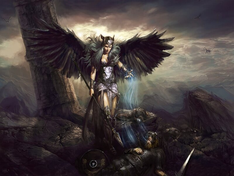 Winged Warrior Woman — Gray, Dramatic, Night