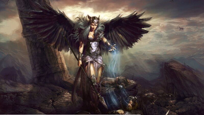 Winged Warrior Woman — Gray, Dramatic, Sunset