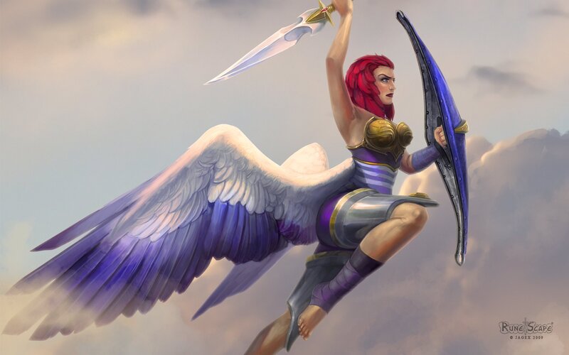 Winged Warrior Woman — Purple, Dramatic, Digital Art, Sword