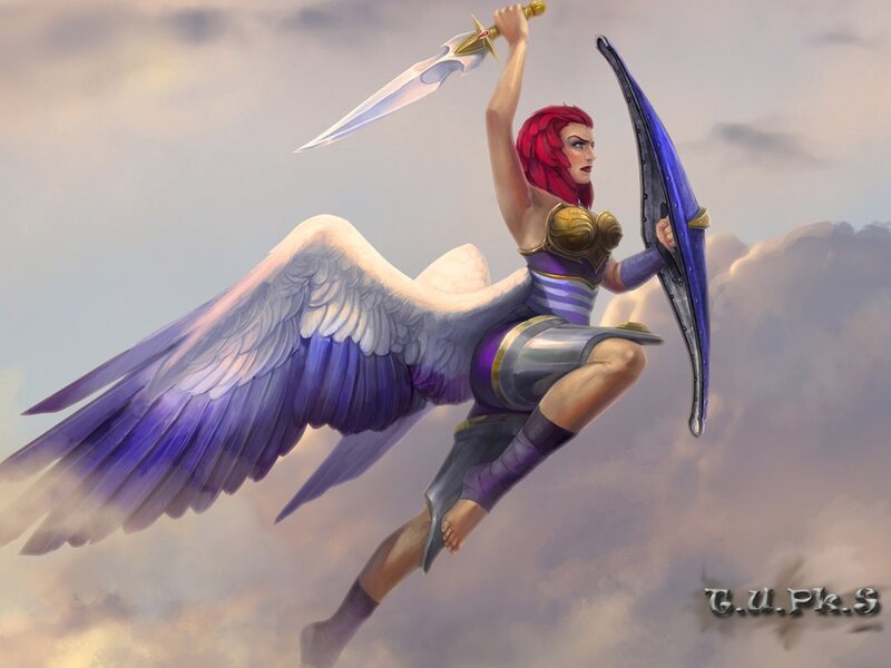 Winged Warrior Woman — Purple, Dramatic, Digital Art