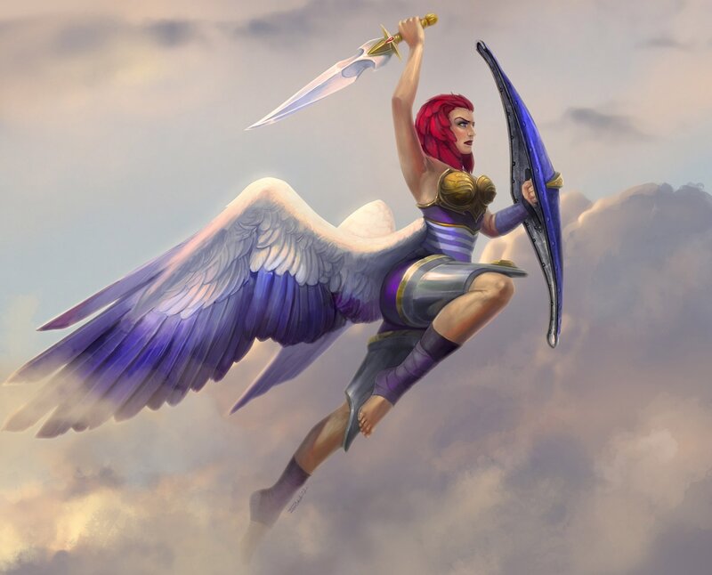 Winged Warrior Woman — Purple, Dramatic