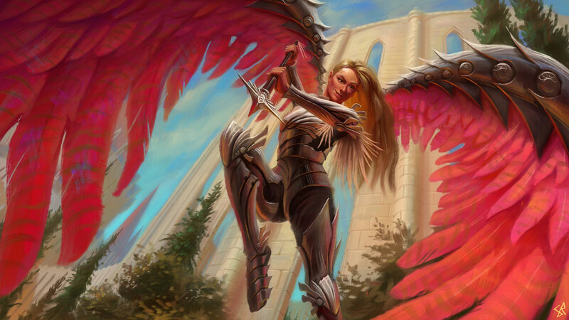 Winged Warrior Woman — Red, Dramatic, Afternoon