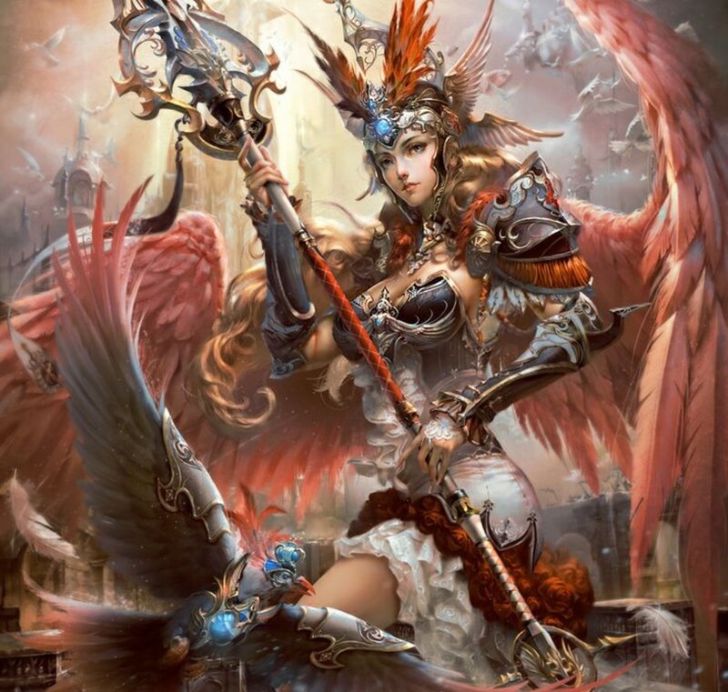Winged Warrior Woman — Red, Dramatic