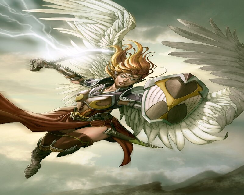 Winged Warrior Woman — White, Dramatic, Digital Art