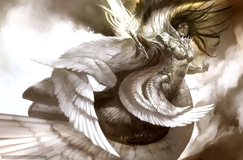 Winged Warrior Woman — White, Dramatic, Digital Art, Wings