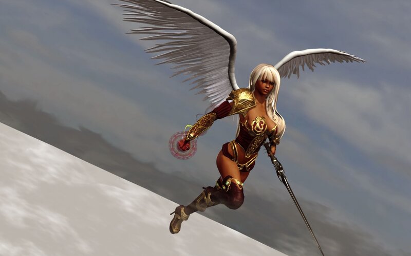 Winged Warrior Woman — White, Dramatic