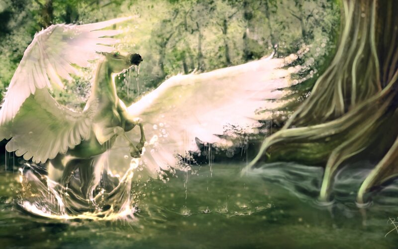 Winged White Horse — Green