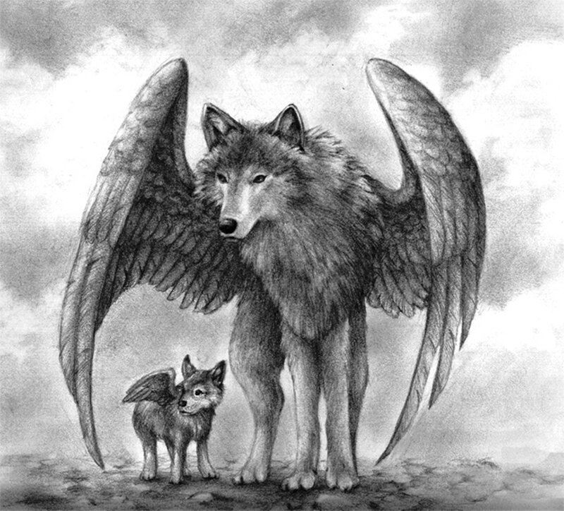Winged Wolf and Pup