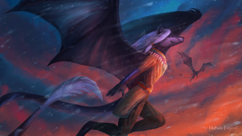 Winged Wolf Creature — Red