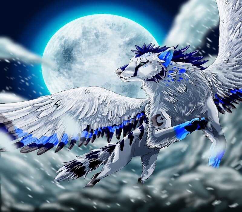 Winged Wolf Creature — White, Dramatic