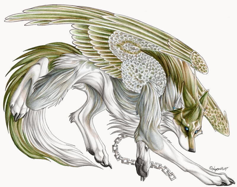 Winged Wolf Creature — White