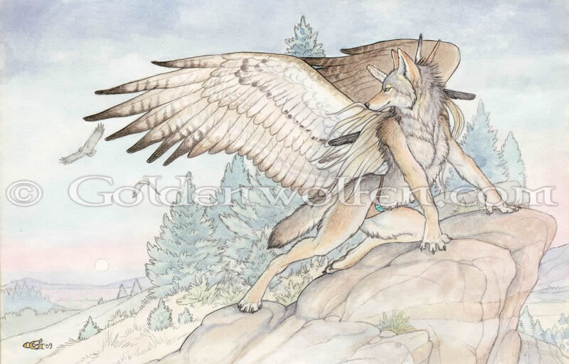 winged wolf on a cliff
