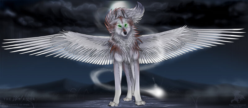 winged wolf under moonlight