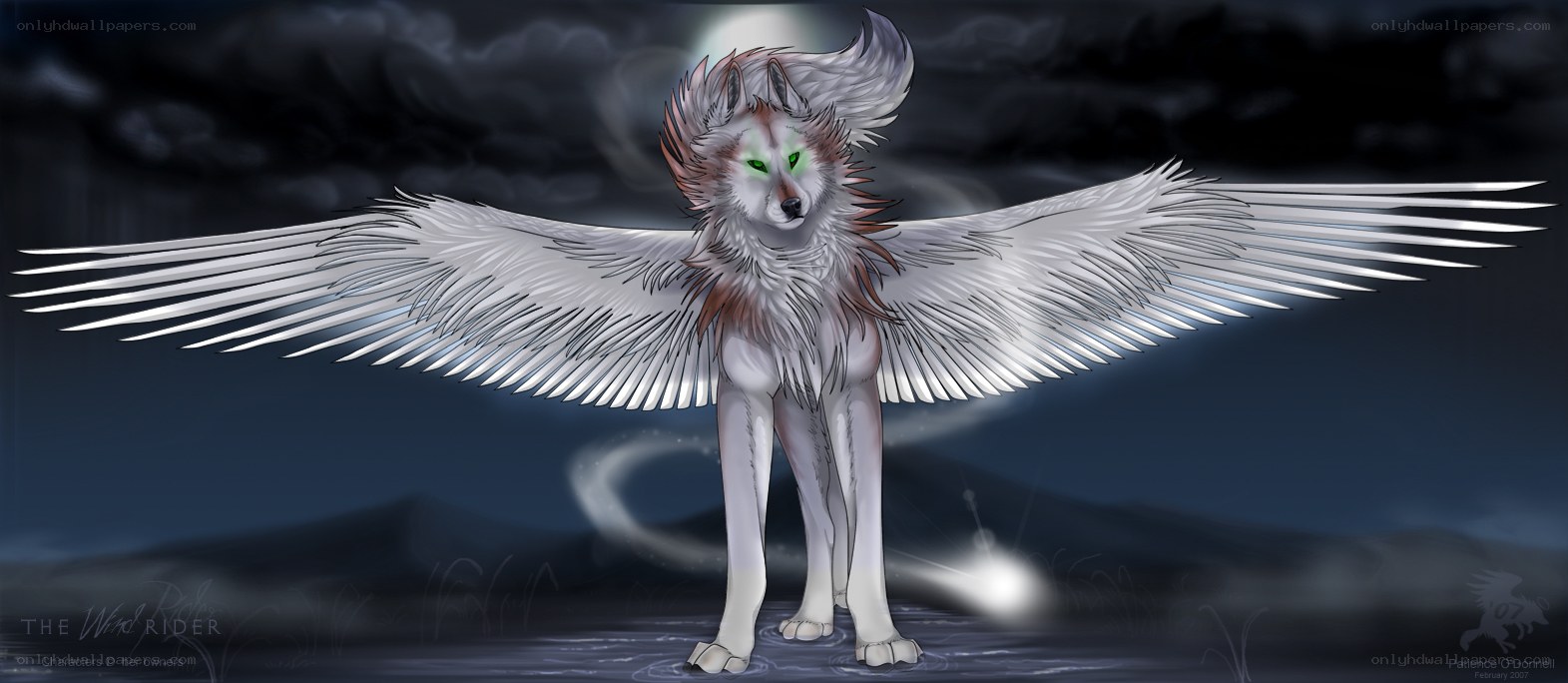 winged wolf under moonlight