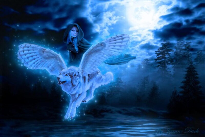 Winged Wolf with Rider
