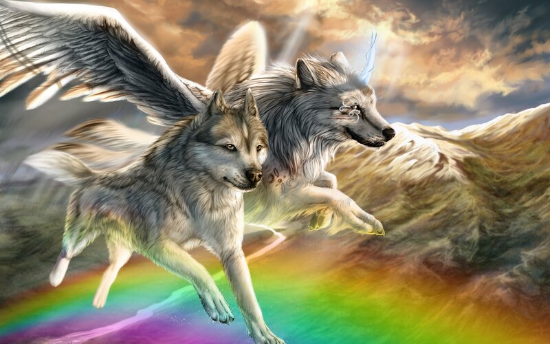 Winged Wolves Running